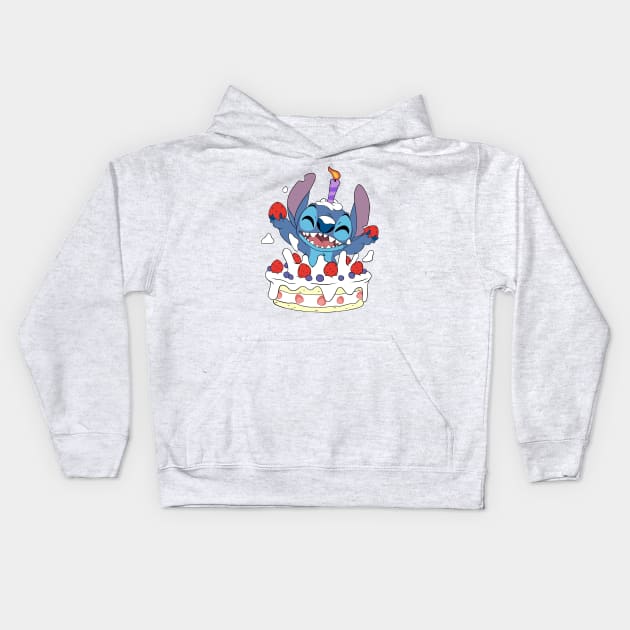 Happy Birthday Stitch Kids Hoodie by Nykos